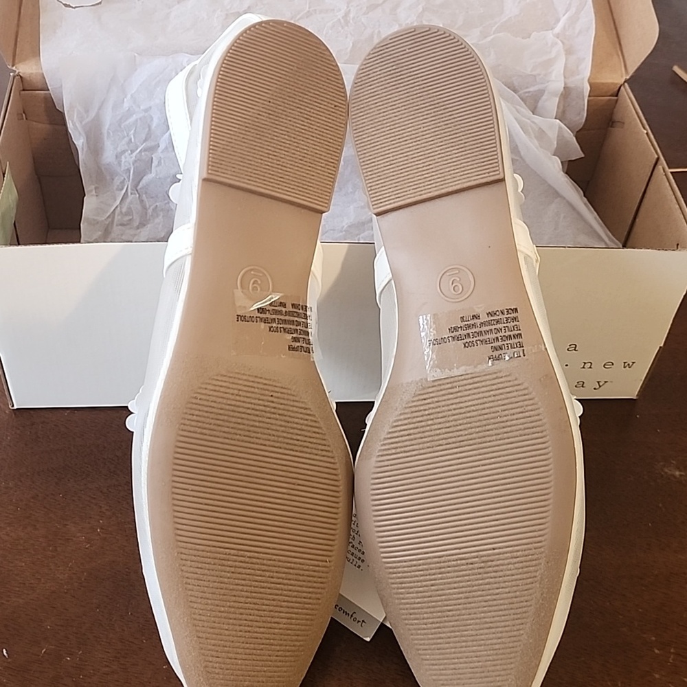 A New Day Everly - White Mary Jane Flats with Sequins Floral Details - Picture 5 of 13